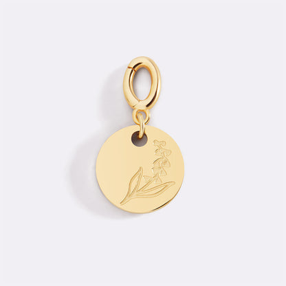 Charm de disco grabado con flor de nacimiento