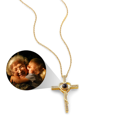 Collier avec photo cœur et croix