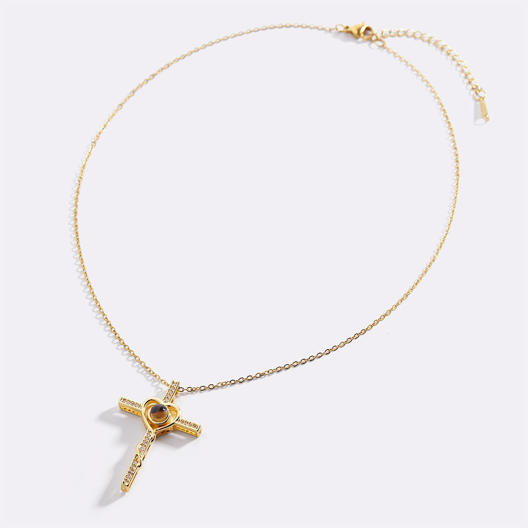 Collier avec photo cœur et croix