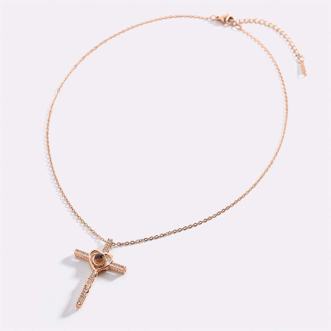 Collier avec photo cœur et croix