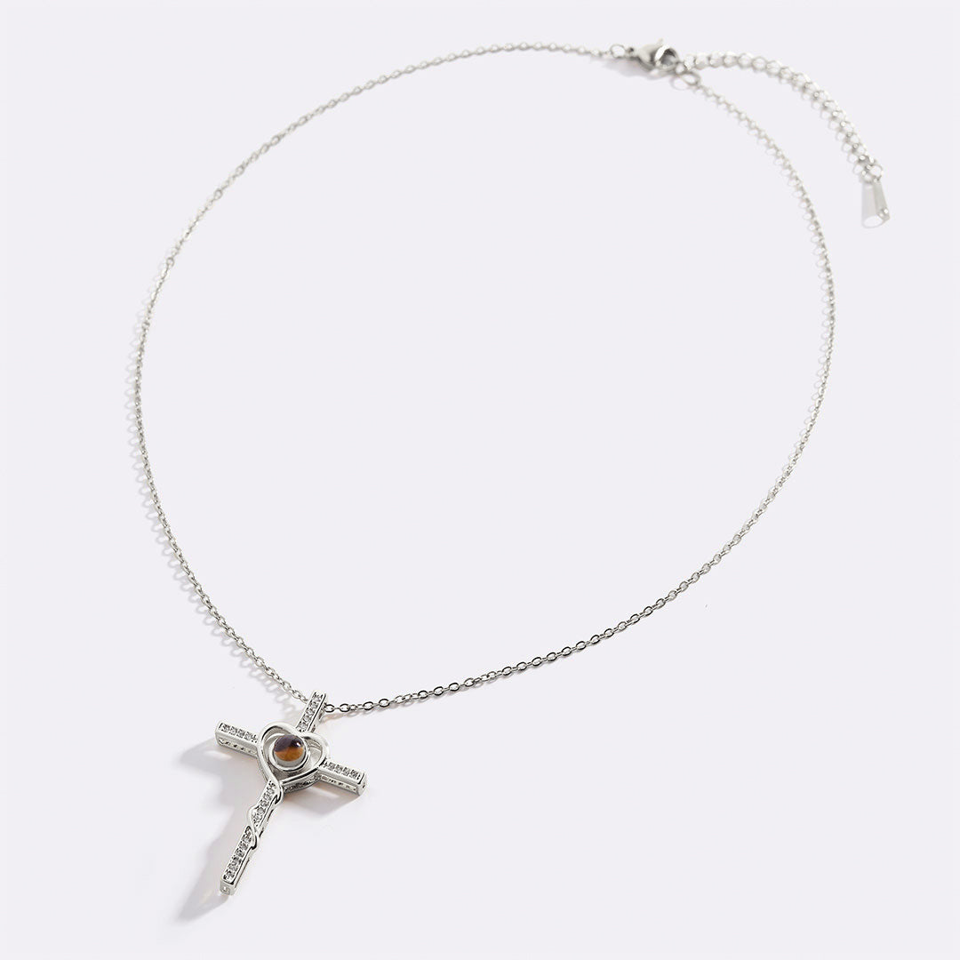 Collier avec photo cœur et croix