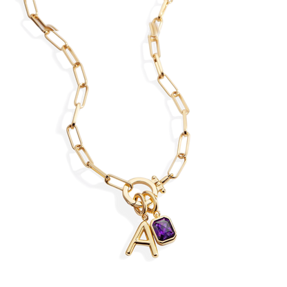 Collar Paperclip Menta con inicial y piedra de nacimiento