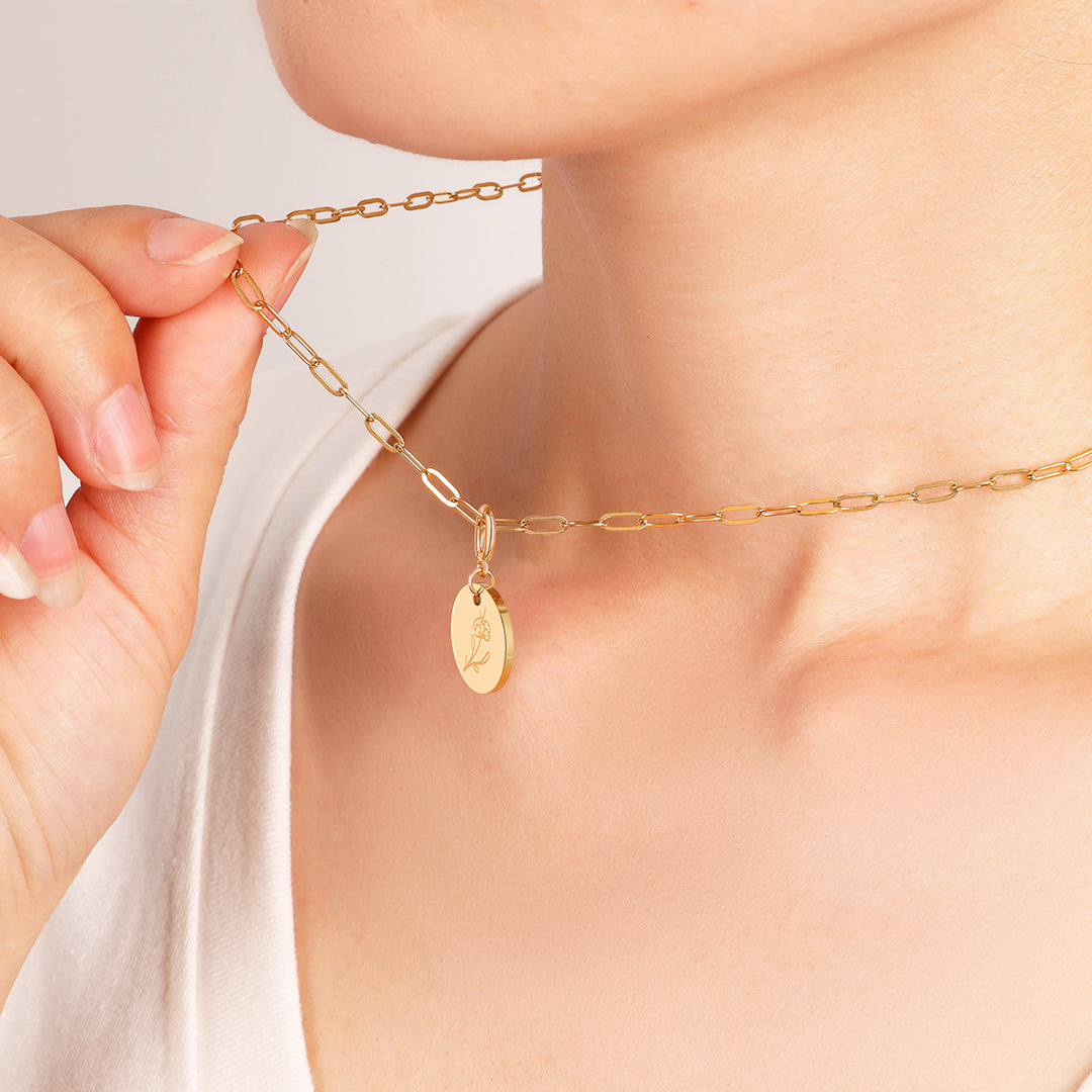Charm de disco grabado con flor de nacimiento