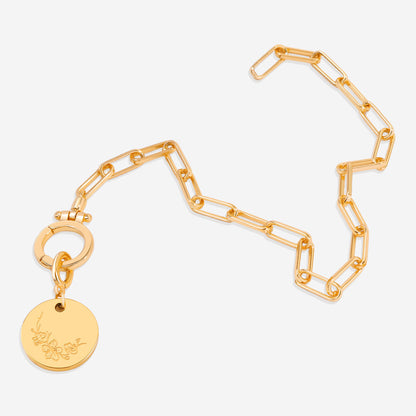 Charm de disco grabado con flor de nacimiento
