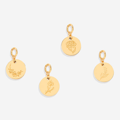 Charm de disco grabado con flor de nacimiento