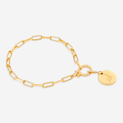 Charm de disco grabado con flor de nacimiento