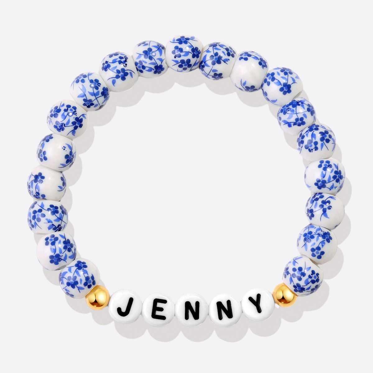 Pulsera personalizada de cuentas de porcelana azul con nombre