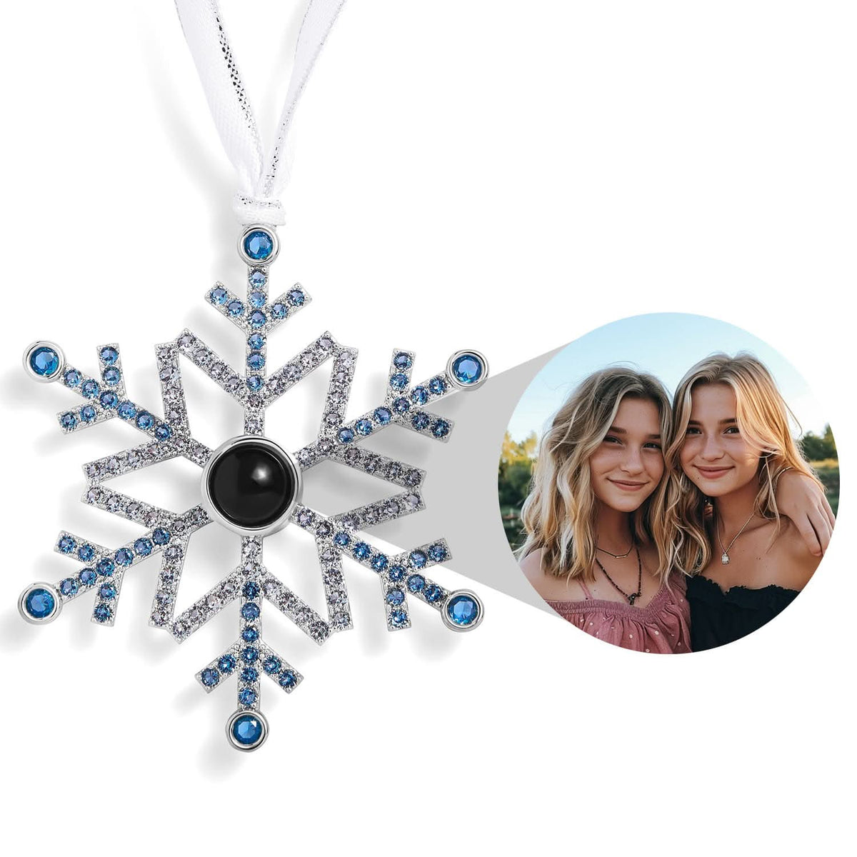 Adorno fotográfico personalizado, copo de nieve azul degradado