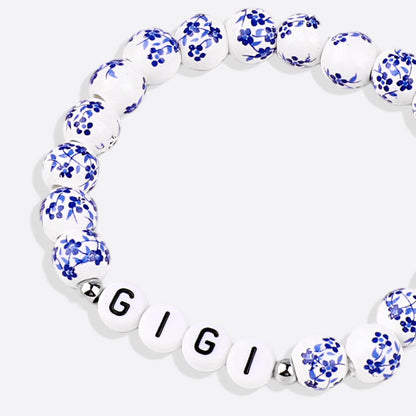 Pulsera personalizada de cuentas de porcelana azul con nombre