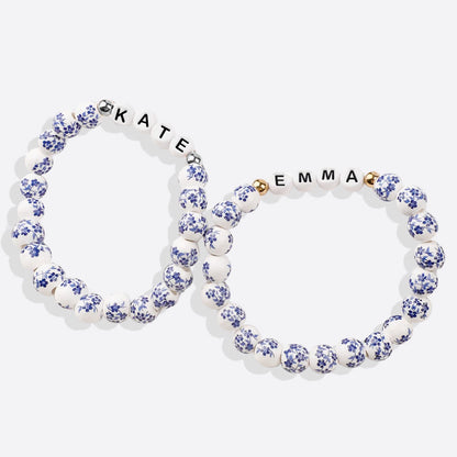 Pulsera personalizada de cuentas de porcelana azul con nombre