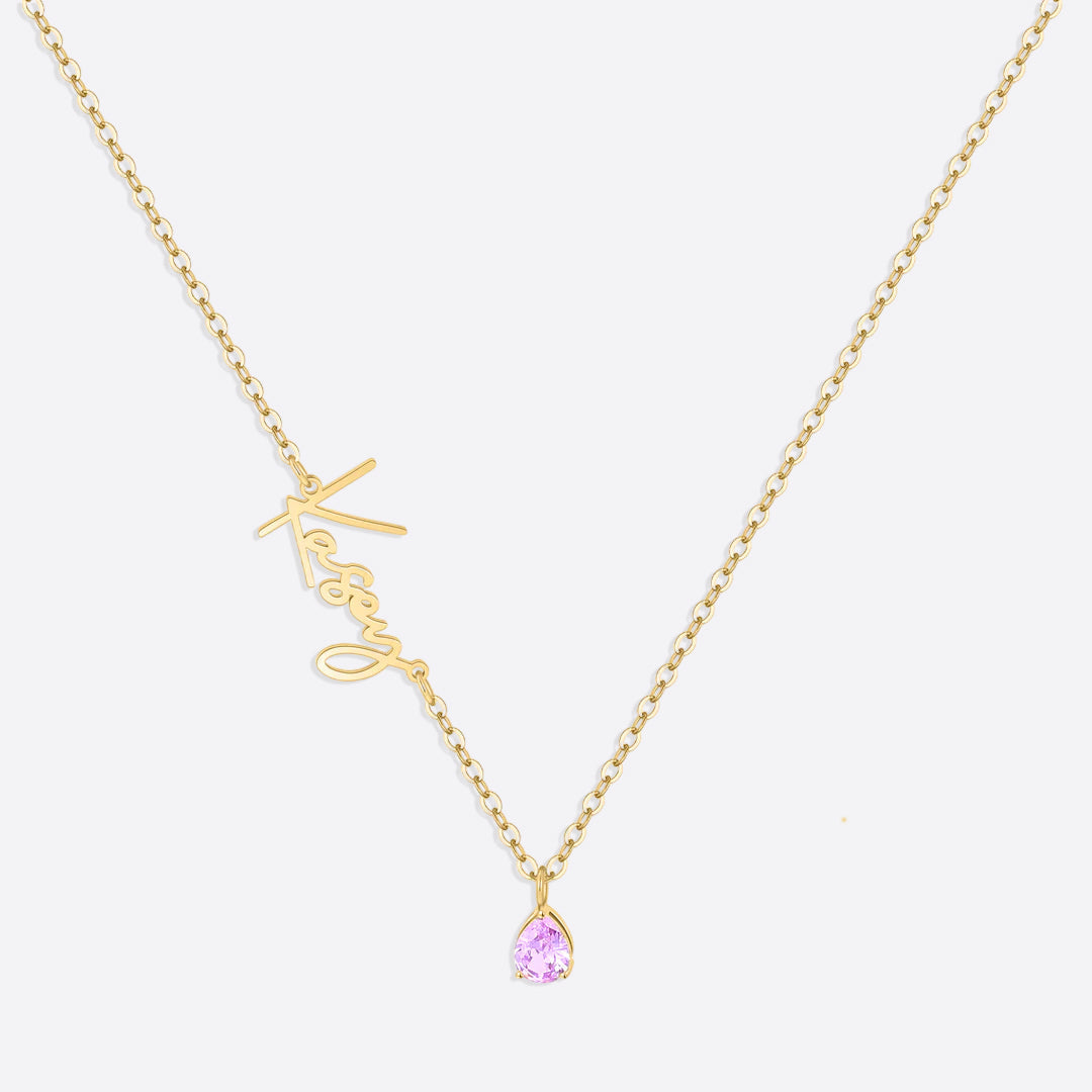 Collar con nombre de piedra de nacimiento hecho a mano