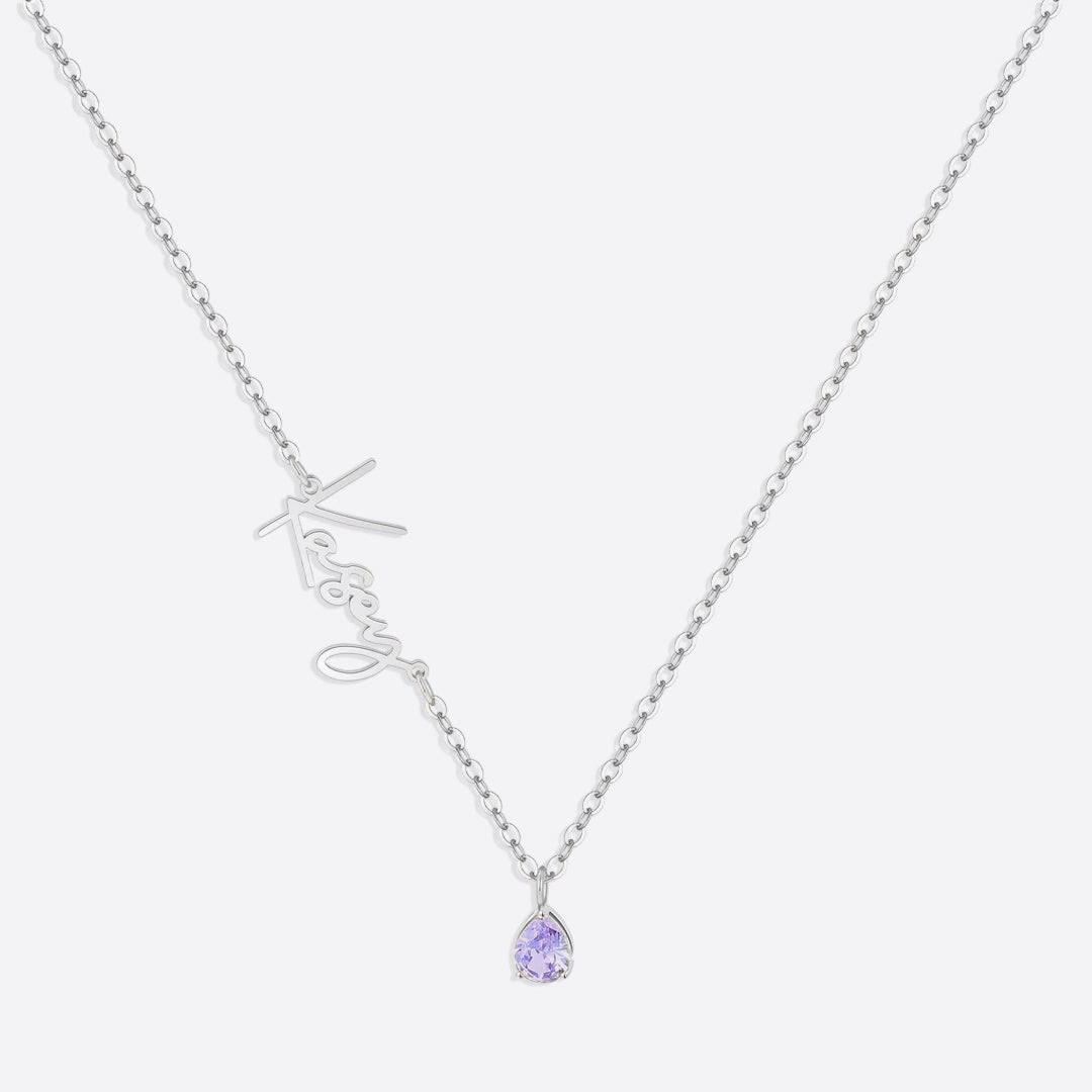 Collar con nombre de piedra de nacimiento hecho a mano