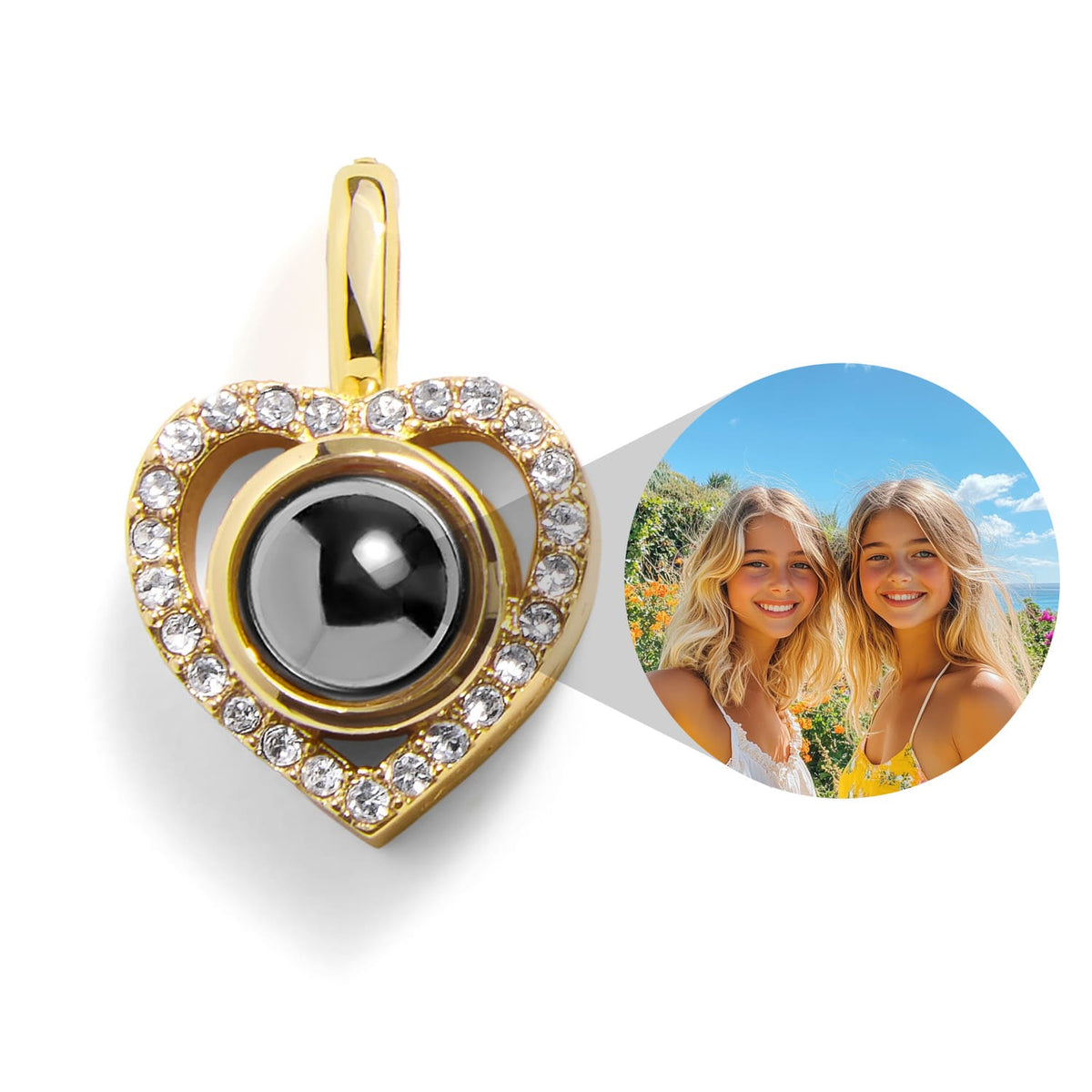 Charm con foto a forma di cuore pavé personalizzato
