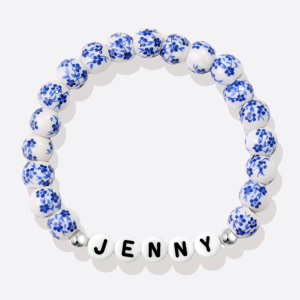 Pulsera personalizada de cuentas de porcelana azul con nombre