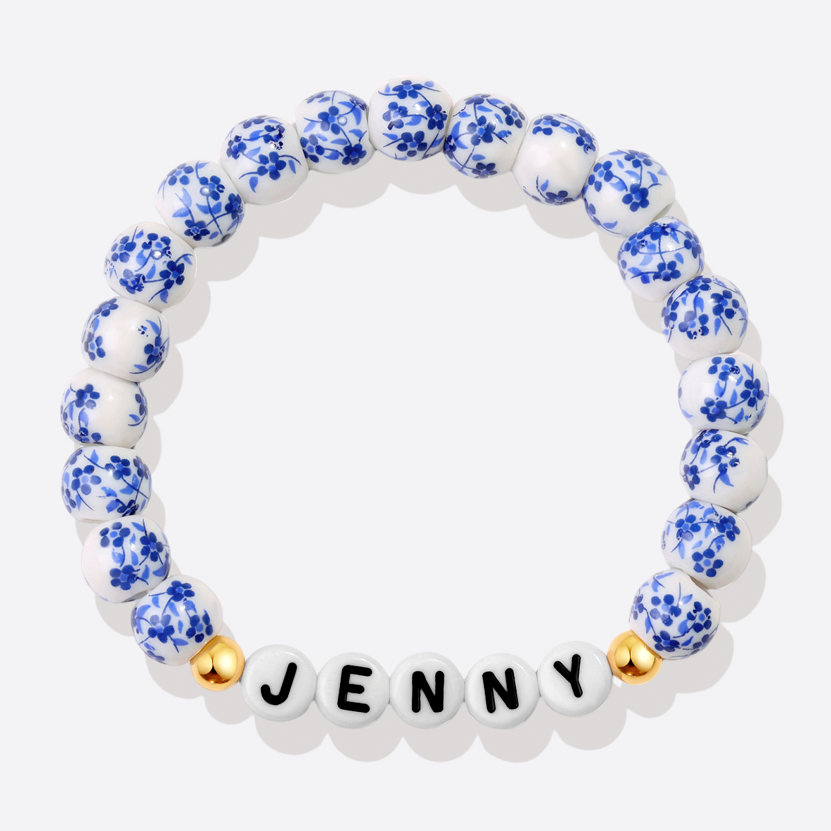 Pulsera personalizada de cuentas de porcelana azul con nombre