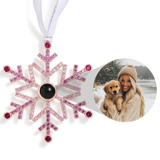Adorno fotográfico personalizado, copo de nieve rosa degradado