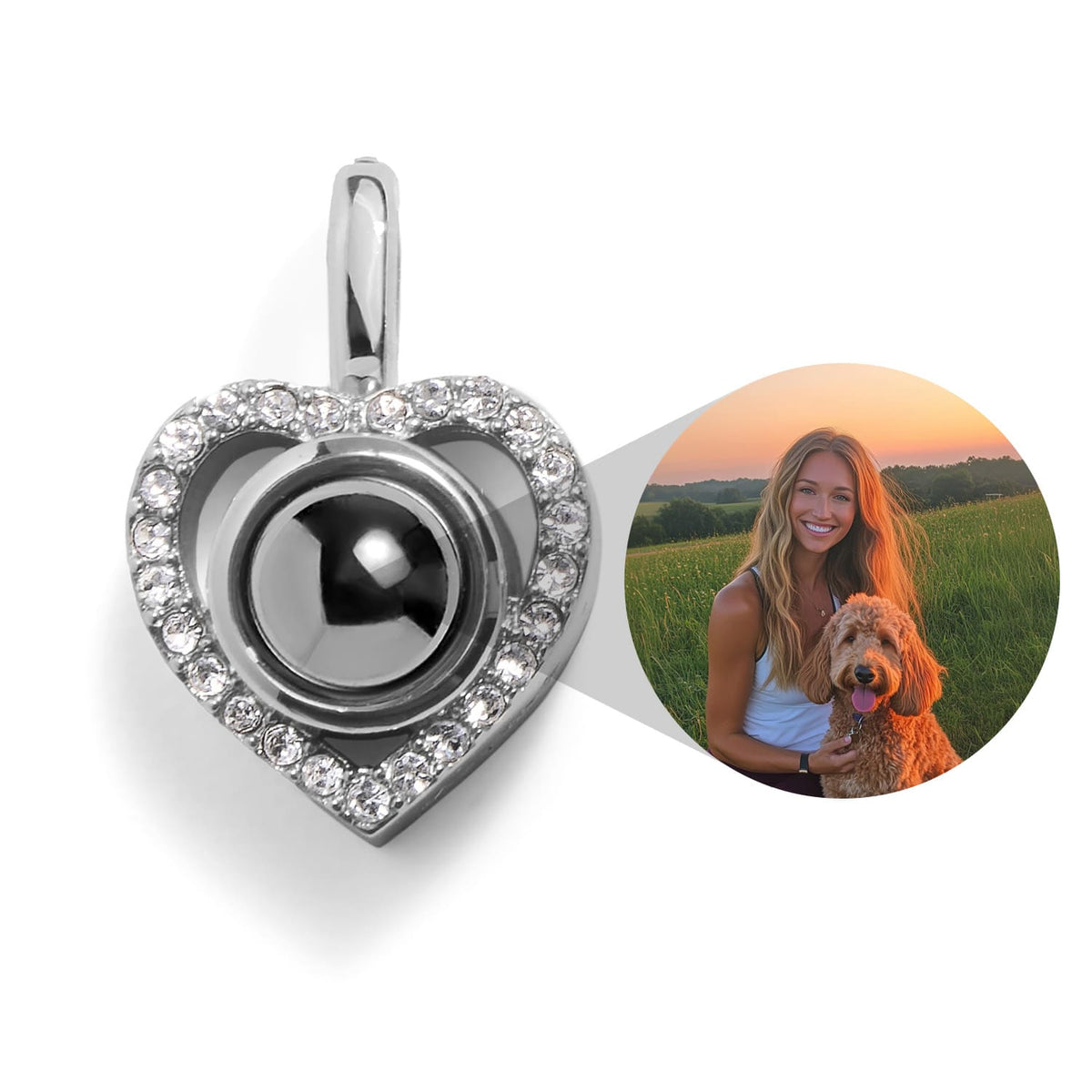 Charm con foto a forma di cuore pavé personalizzato